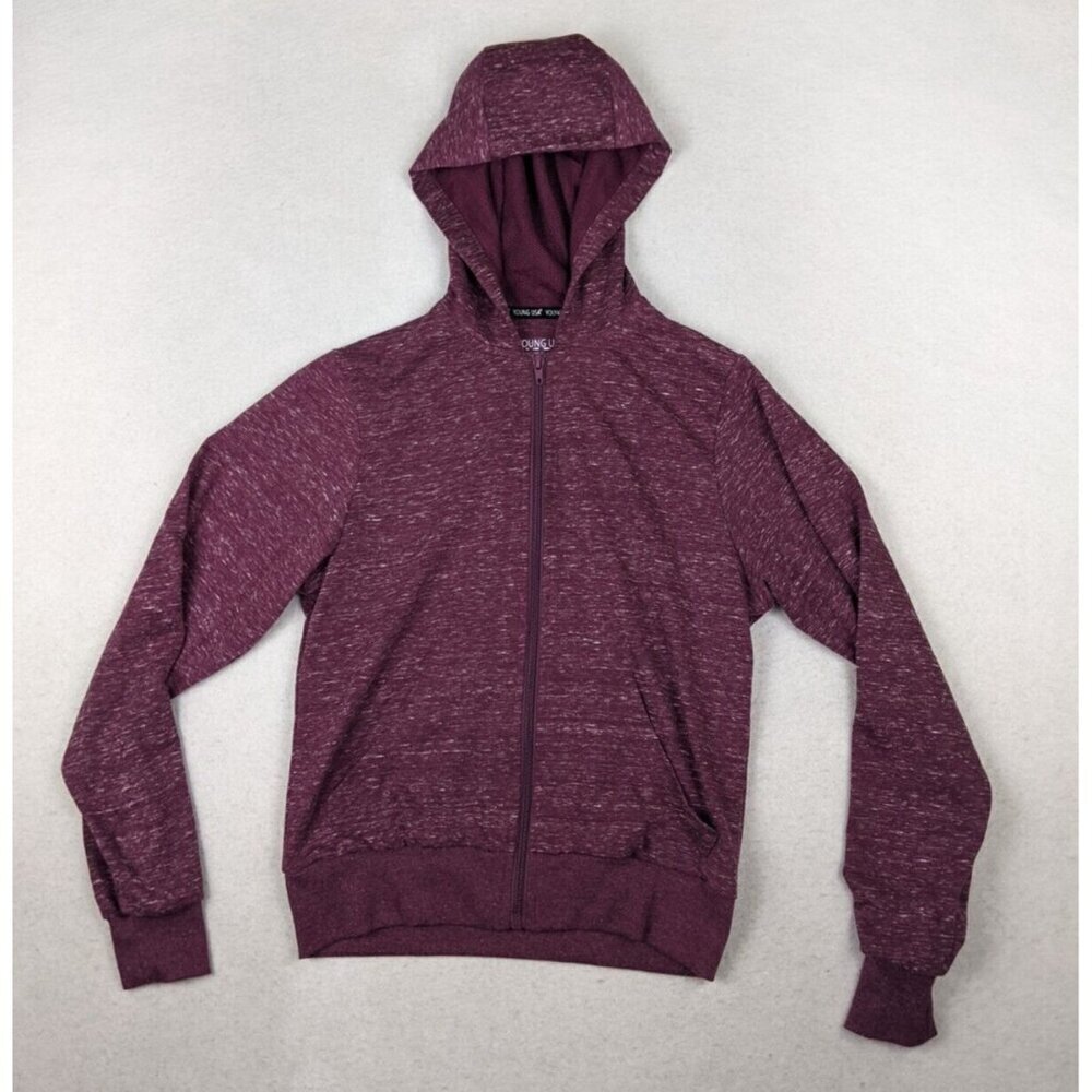 YOUNG USA - WOMEN'S PURPLE HOODED STRETCH KNIT ATHLETIC TRACK JACKET - SIZE S